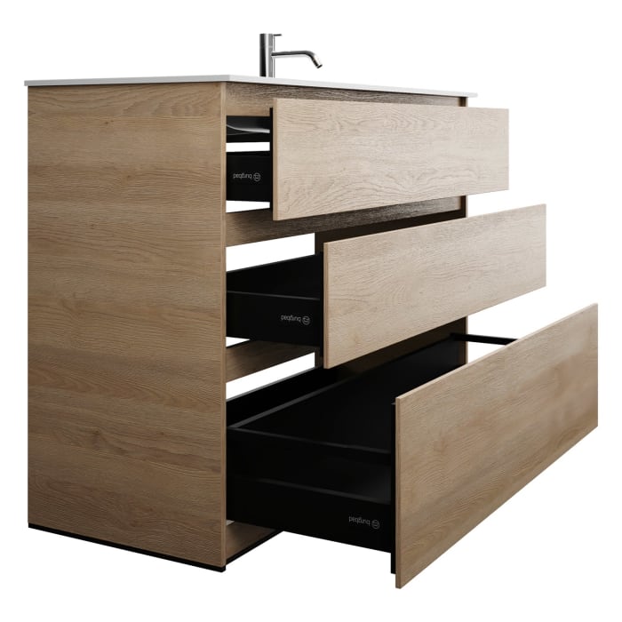 burgbad Lin20 Waschtischunterschrank mit Mineralguss-Waschtisch 122 cm, 3 Auszüge, rechts