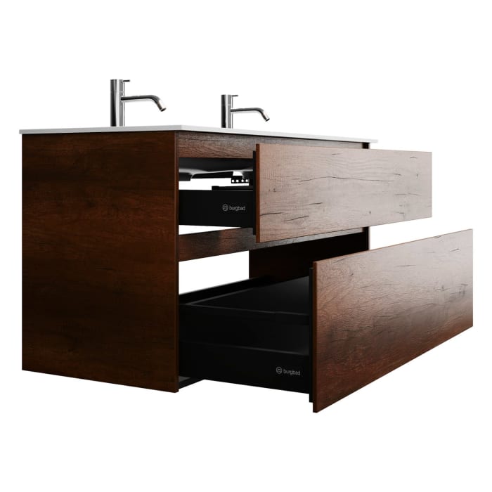 burgbad Lin20 Waschtischunterschrank mit Mineralguss-Doppelwaschtisch 122 cm, 2 Auszüge, links und rechts