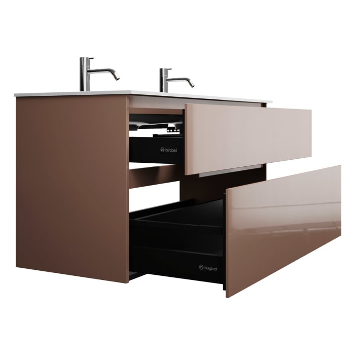 burgbad Lin20 Waschtischunterschrank mit Mineralguss-Doppelwaschtisch 122 cm, 2 Auszüge, links und rechts