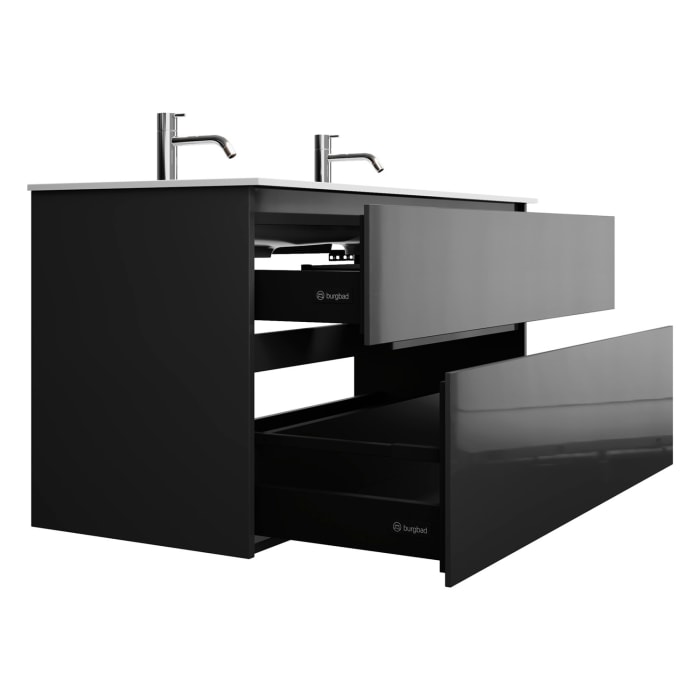 burgbad Lin20 Waschtischunterschrank mit Mineralguss-Doppelwaschtisch 122 cm, 2 Auszüge, links und rechts