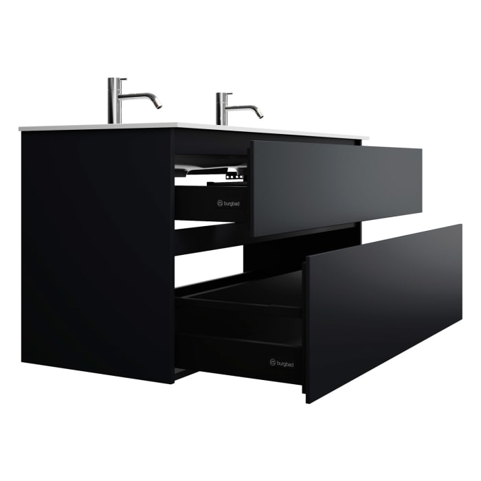 burgbad Lin20 Waschtischunterschrank mit Mineralguss-Doppelwaschtisch 122 cm, 2 Auszüge, links und rechts