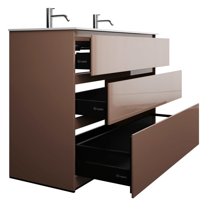 burgbad Lin20 Waschtischunterschrank mit Mineralguss-Doppelwaschtisch 122 cm, 3 Auszüge, links und rechts