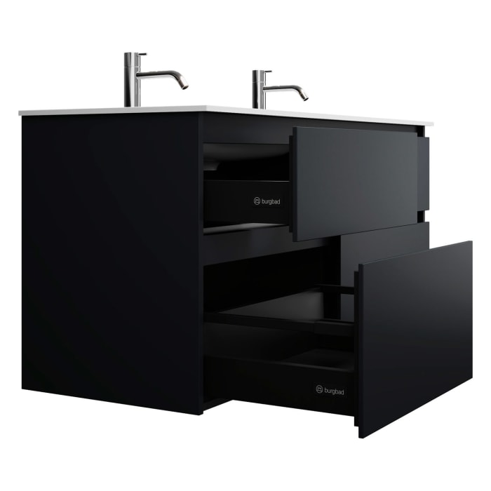 burgbad Lin20 Waschtischunterschrank mit Mineralguss-Doppelwaschtisch 122 cm, 4 Auszüge, links und rechts