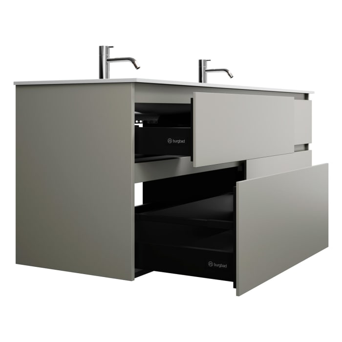 burgbad Lin20 Waschtischunterschrank mit Mineralguss-Doppelwaschtisch 162 cm, 4 Auszüge, links und rechts