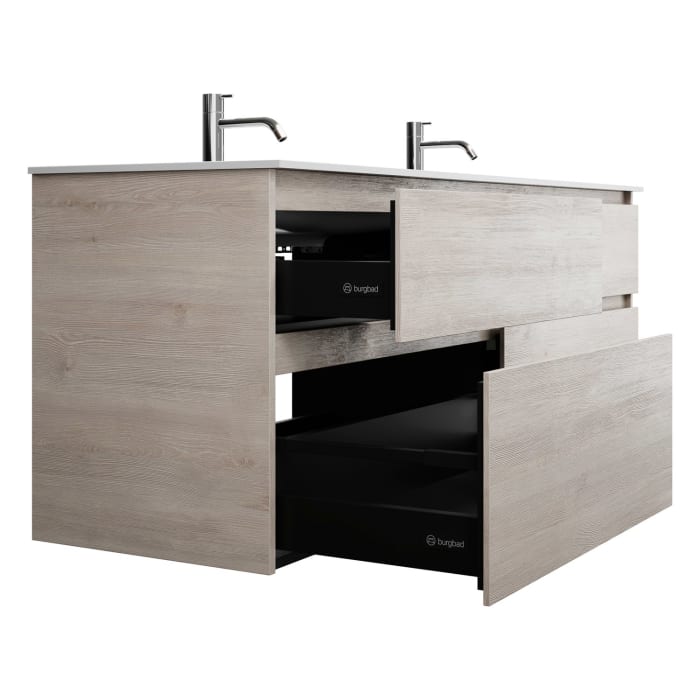 burgbad Lin20 Waschtischunterschrank mit Mineralguss-Doppelwaschtisch 162 cm, 4 Auszüge, links und rechts