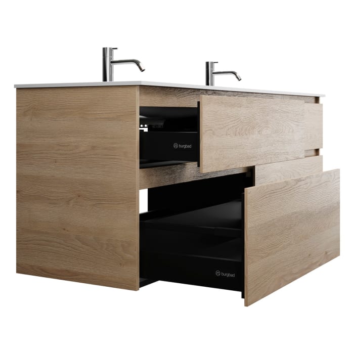 burgbad Lin20 Waschtischunterschrank mit Mineralguss-Doppelwaschtisch 162 cm, 4 Auszüge, links und rechts