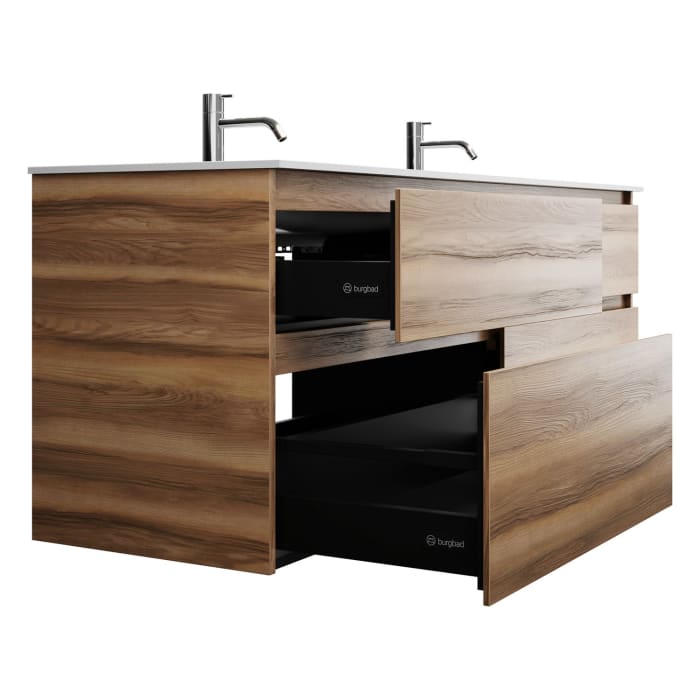 burgbad Lin20 Waschtischunterschrank mit Mineralguss-Doppelwaschtisch 162 cm, 4 Auszüge, links und rechts