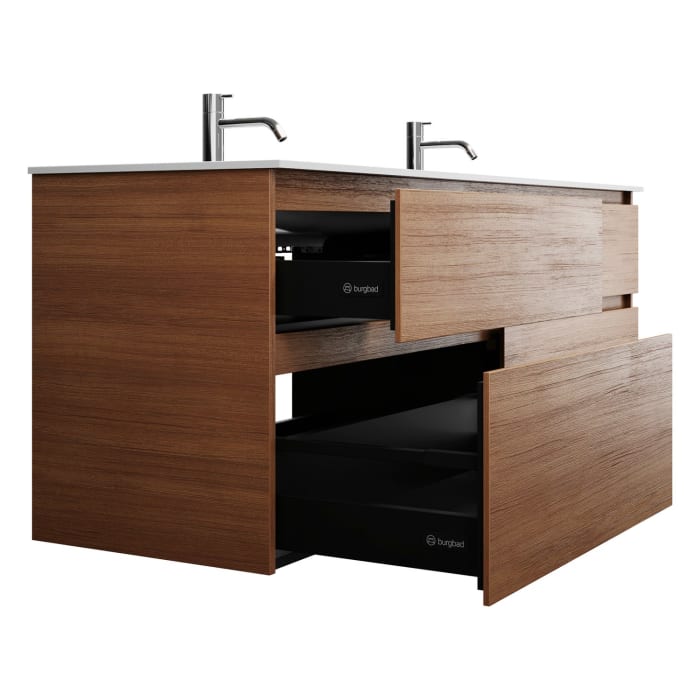 burgbad Lin20 Waschtischunterschrank mit Mineralguss-Doppelwaschtisch 162 cm, 4 Auszüge, links und rechts