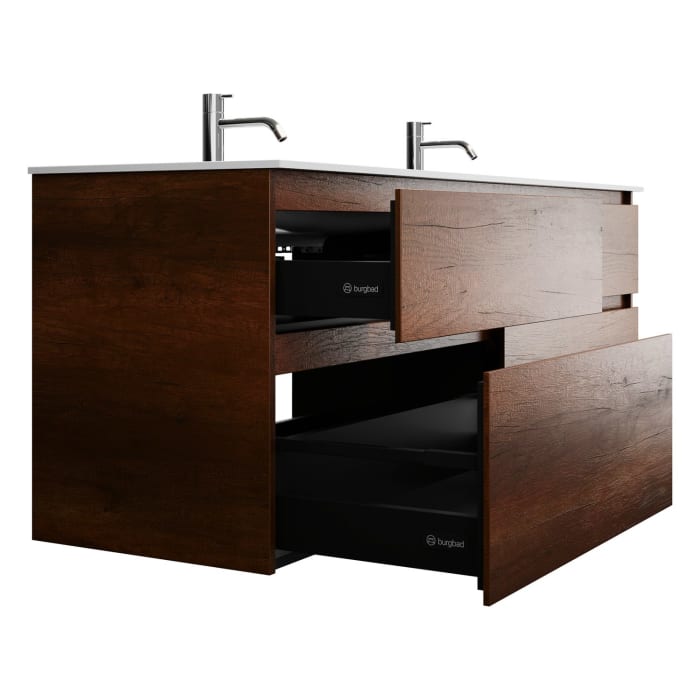 burgbad Lin20 Waschtischunterschrank mit Mineralguss-Doppelwaschtisch 162 cm, 4 Auszüge, links und rechts