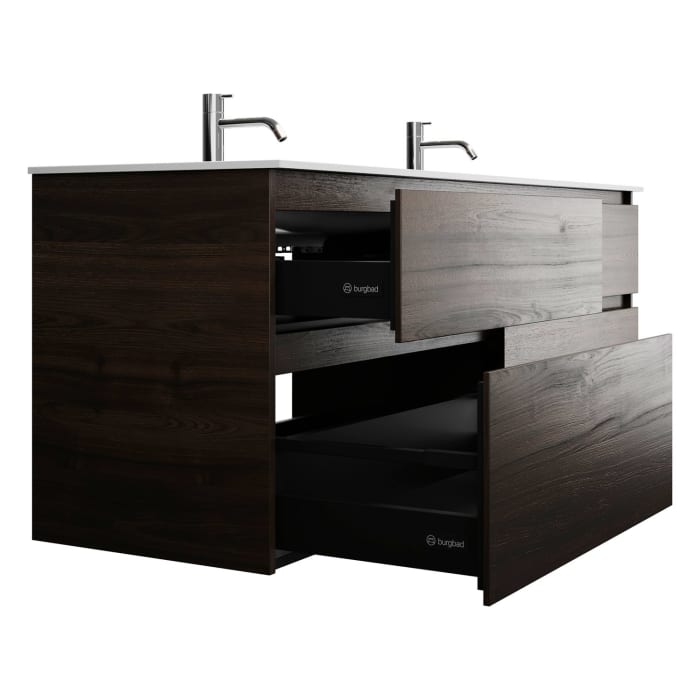 burgbad Lin20 Waschtischunterschrank mit Mineralguss-Doppelwaschtisch 162 cm, 4 Auszüge, links und rechts