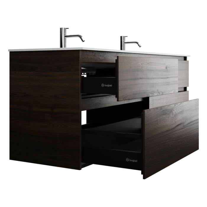 burgbad Lin20 Waschtischunterschrank mit Mineralguss-Doppelwaschtisch 162 cm, 4 Auszüge, links und rechts