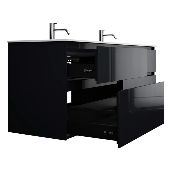 burgbad Lin20 Waschtischunterschrank mit Mineralguss-Doppelwaschtisch 162 cm, 4 Auszüge, links und rechts