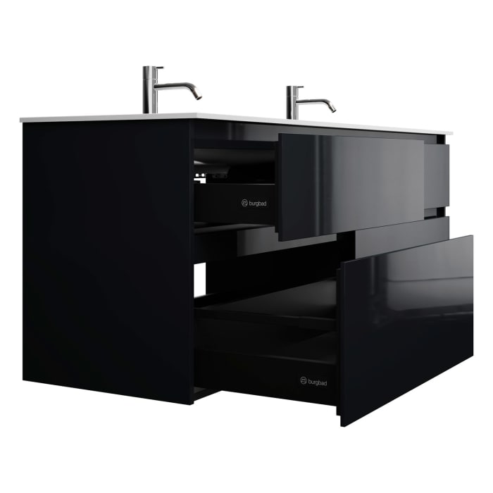 burgbad Lin20 Waschtischunterschrank mit Mineralguss-Doppelwaschtisch 162 cm, 4 Auszüge, links und rechts