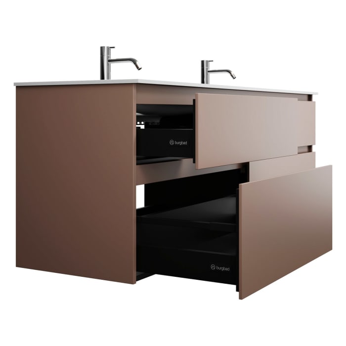 burgbad Lin20 Waschtischunterschrank mit Mineralguss-Doppelwaschtisch 162 cm, 4 Auszüge, links und rechts