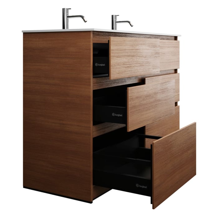 burgbad Lin20 Waschtischunterschrank mit Mineralguss-Doppelwaschtisch 122 cm, 6 Auszüge, links und rechts