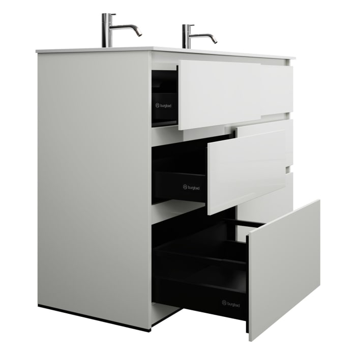 burgbad Lin20 Waschtischunterschrank mit Mineralguss-Doppelwaschtisch 122 cm, 6 Auszüge, links und rechts