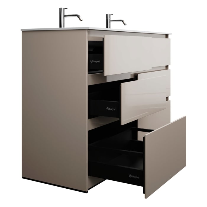 burgbad Lin20 Waschtischunterschrank mit Mineralguss-Doppelwaschtisch 122 cm, 6 Auszüge, links und rechts