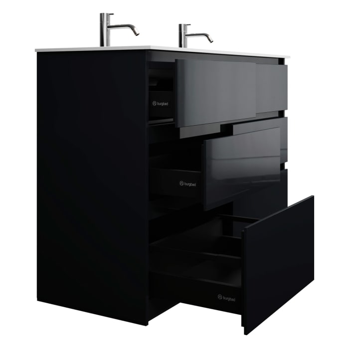 burgbad Lin20 Waschtischunterschrank mit Mineralguss-Doppelwaschtisch 122 cm, 6 Auszüge, links und rechts