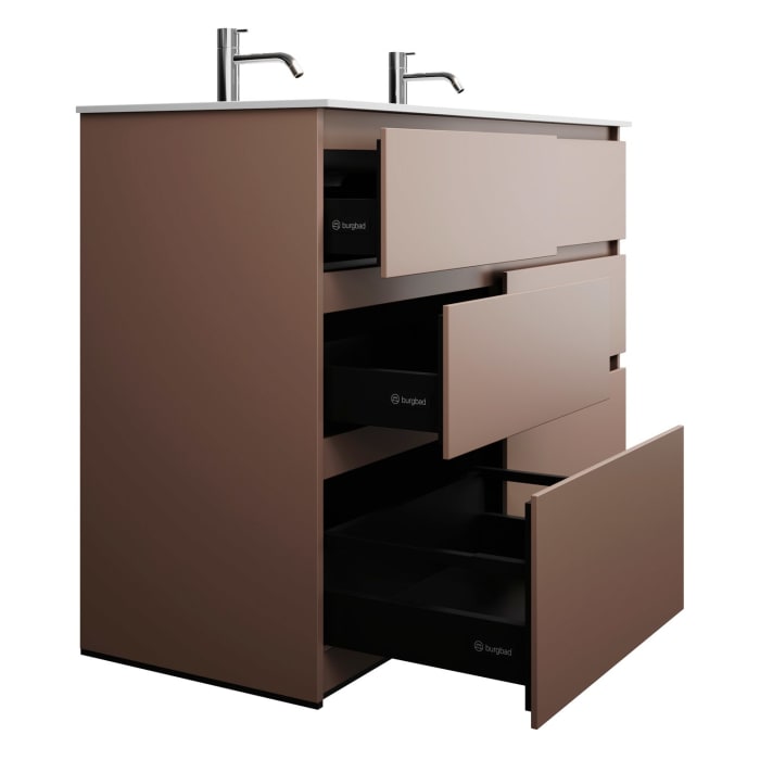 burgbad Lin20 Waschtischunterschrank mit Mineralguss-Doppelwaschtisch 122 cm, 6 Auszüge, links und rechts