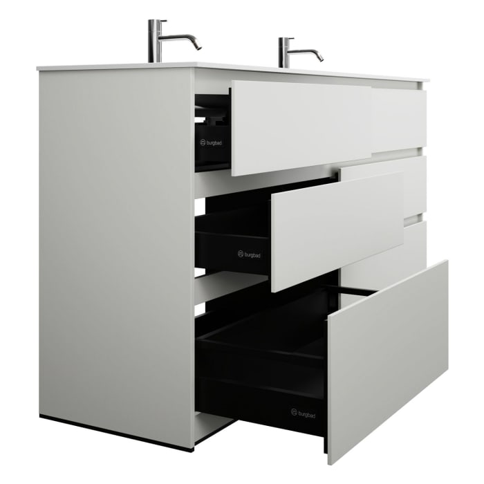 burgbad Lin20 Waschtischunterschrank mit Mineralguss-Doppelwaschtisch 162 cm, 6 Auszüge, links und rechts