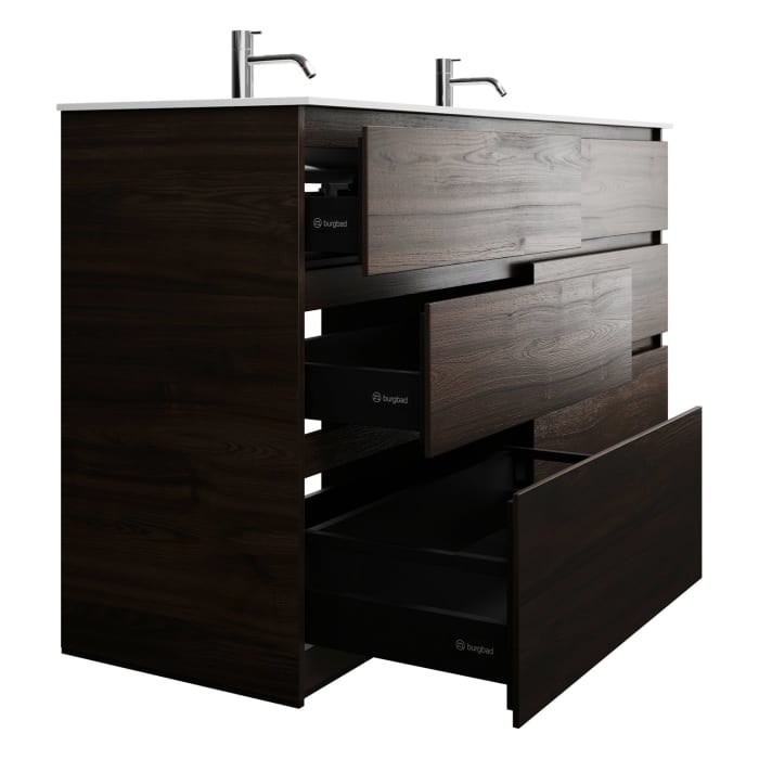 burgbad Lin20 Waschtischunterschrank mit Mineralguss-Doppelwaschtisch 162 cm, 6 Auszüge, links und rechts