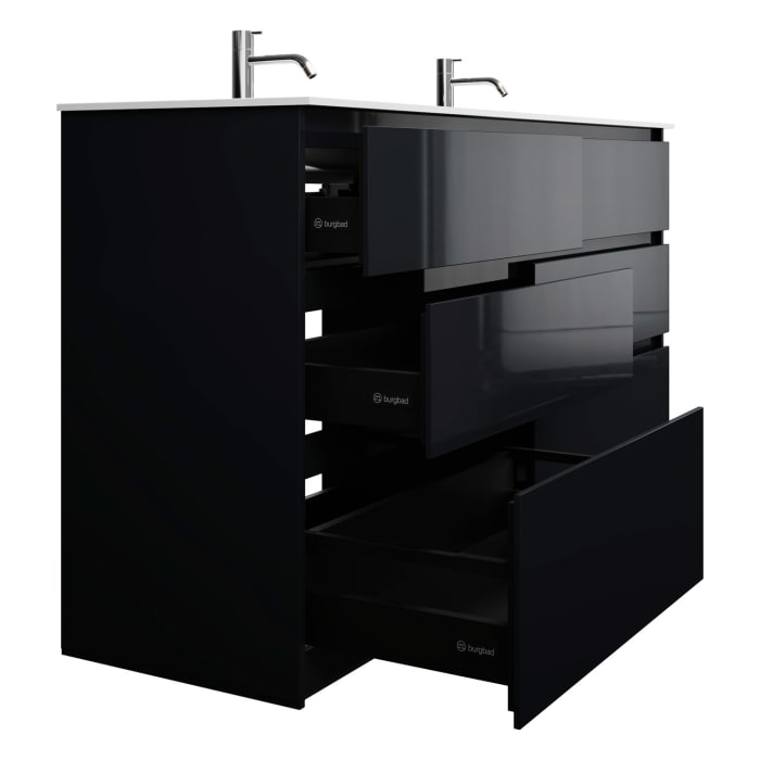 burgbad Lin20 Waschtischunterschrank mit Mineralguss-Doppelwaschtisch 162 cm, 6 Auszüge, links und rechts