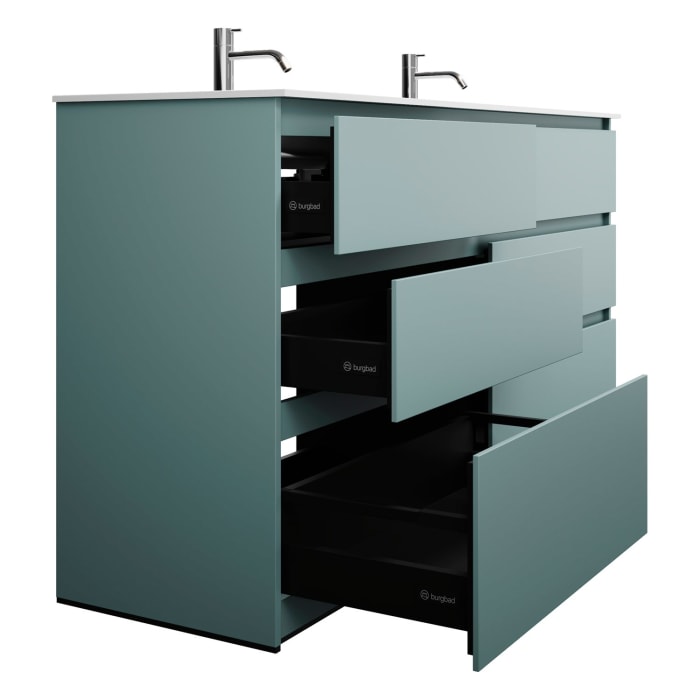 burgbad Lin20 Waschtischunterschrank mit Mineralguss-Doppelwaschtisch 162 cm, 6 Auszüge, links und rechts