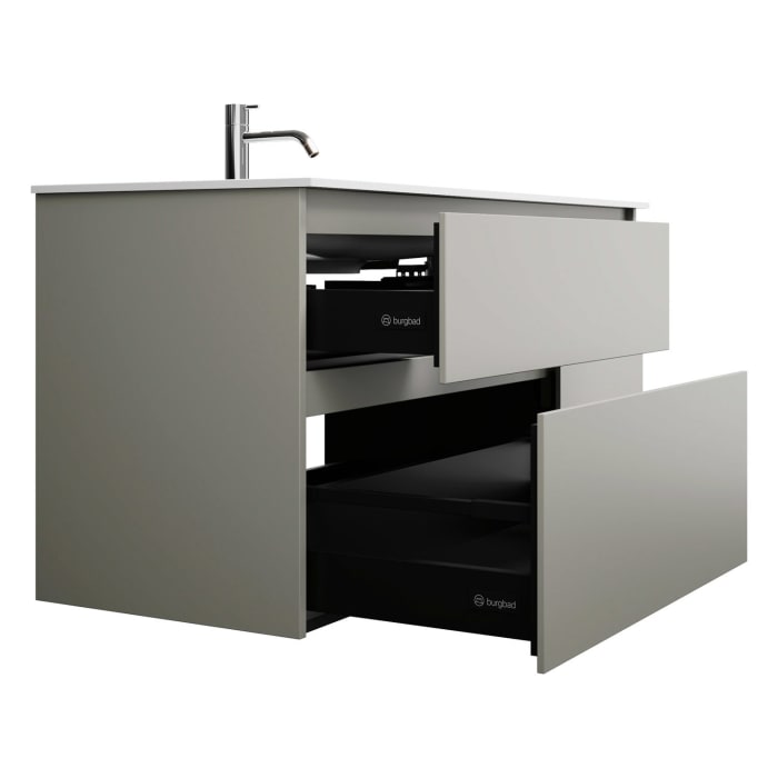 burgbad Lin20 Waschtischunterschrank mit Mineralguss-Waschtisch 122 cm, 4 Auszüge, links