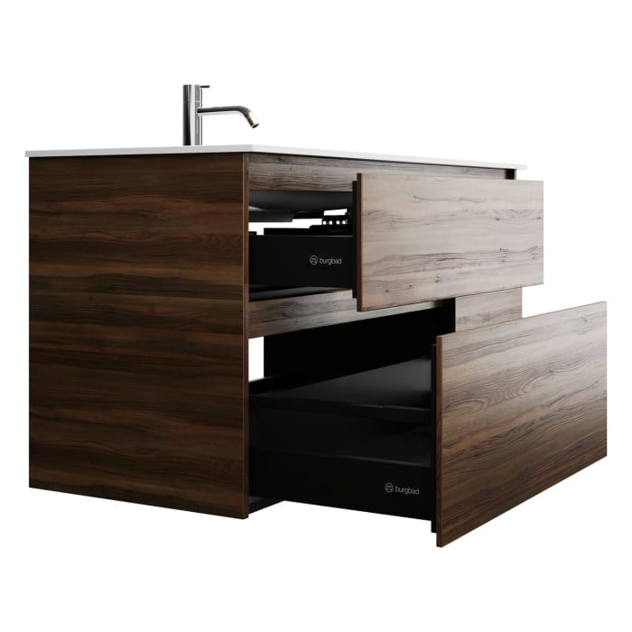 burgbad Lin20 Waschtischunterschrank mit Mineralguss-Waschtisch 122 cm, 4 Auszüge, links