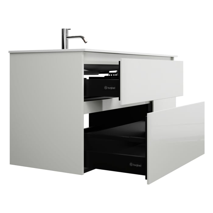 burgbad Lin20 Waschtischunterschrank mit Mineralguss-Waschtisch 122 cm, 4 Auszüge, links