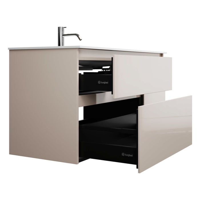 burgbad Lin20 Waschtischunterschrank mit Mineralguss-Waschtisch 122 cm, 4 Auszüge, links