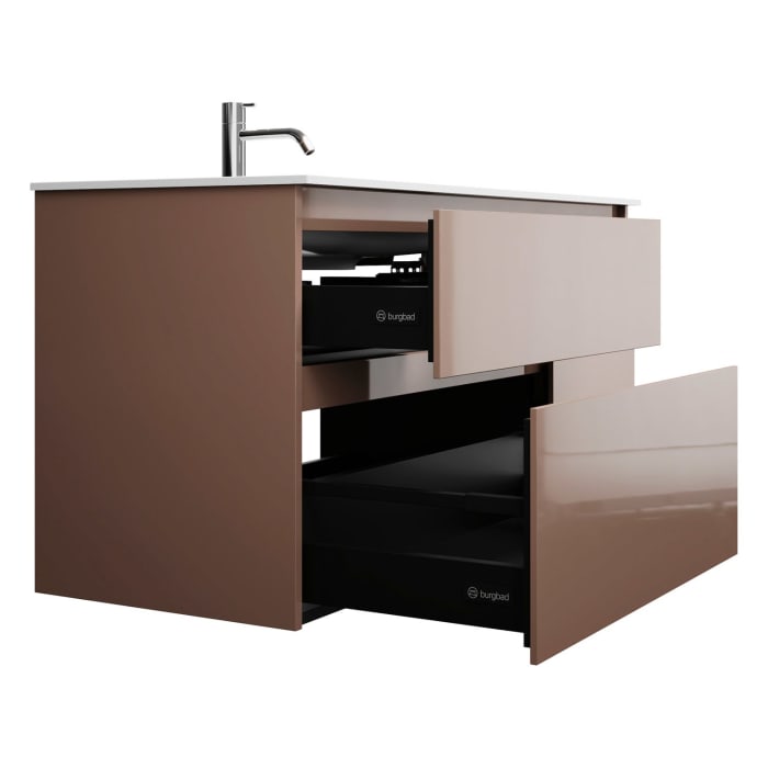 burgbad Lin20 Waschtischunterschrank mit Mineralguss-Waschtisch 122 cm, 4 Auszüge, links