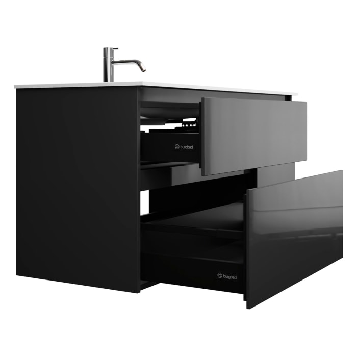 burgbad Lin20 Waschtischunterschrank mit Mineralguss-Waschtisch 122 cm, 4 Auszüge, links