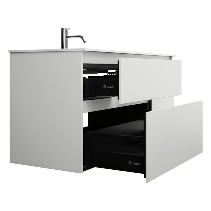 burgbad Lin20 Waschtischunterschrank mit Mineralguss-Waschtisch 122 cm, 4 Auszüge, links