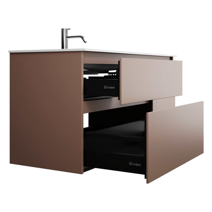 burgbad Lin20 Waschtischunterschrank mit Mineralguss-Waschtisch 122 cm, 4 Auszüge, links