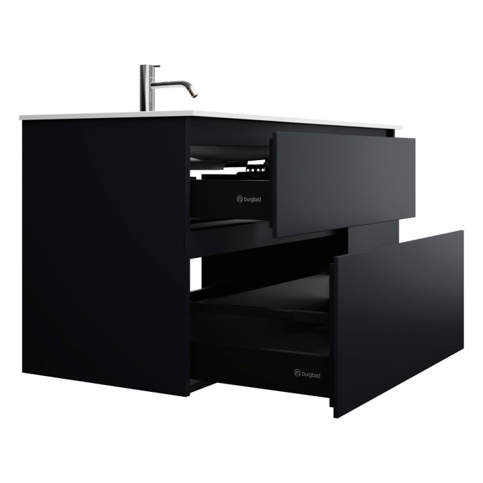 burgbad Lin20 Waschtischunterschrank mit Mineralguss-Waschtisch 122 cm, 4 Auszüge, links