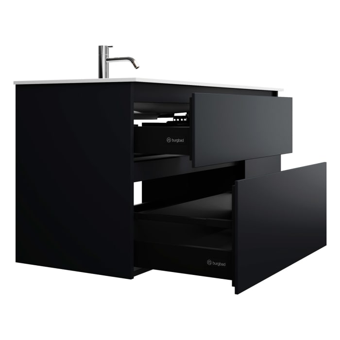 burgbad Lin20 Waschtischunterschrank mit Mineralguss-Waschtisch 122 cm, 4 Auszüge, links