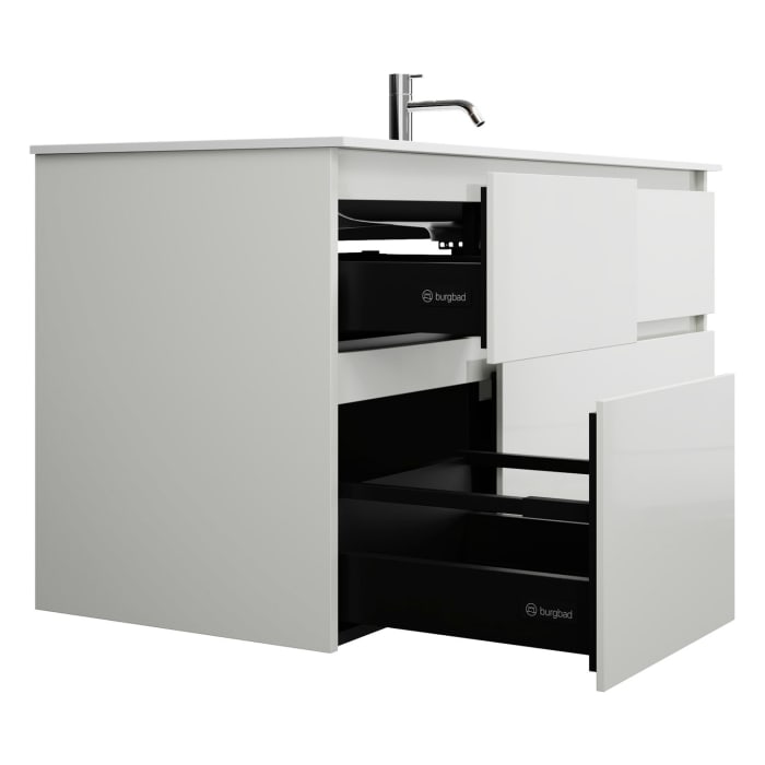 burgbad Lin20 Waschtischunterschrank mit Mineralguss-Waschtisch 122 cm, 4 Auszüge, rechts