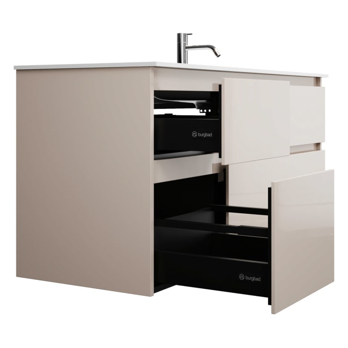 burgbad Lin20 Waschtischunterschrank mit Mineralguss-Waschtisch 122 cm, 4 Auszüge, rechts