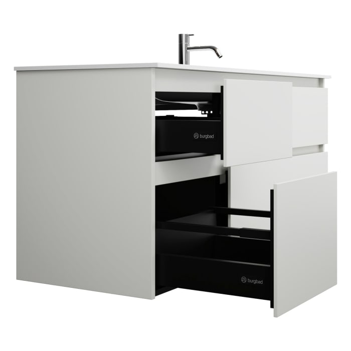 burgbad Lin20 Waschtischunterschrank mit Mineralguss-Waschtisch 122 cm, 4 Auszüge, rechts