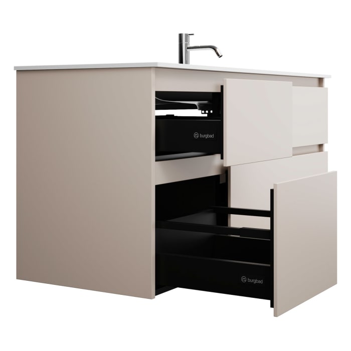 burgbad Lin20 Waschtischunterschrank mit Mineralguss-Waschtisch 122 cm, 4 Auszüge, rechts