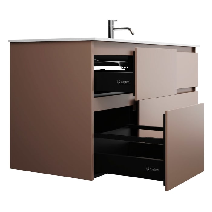 burgbad Lin20 Waschtischunterschrank mit Mineralguss-Waschtisch 122 cm, 4 Auszüge, rechts