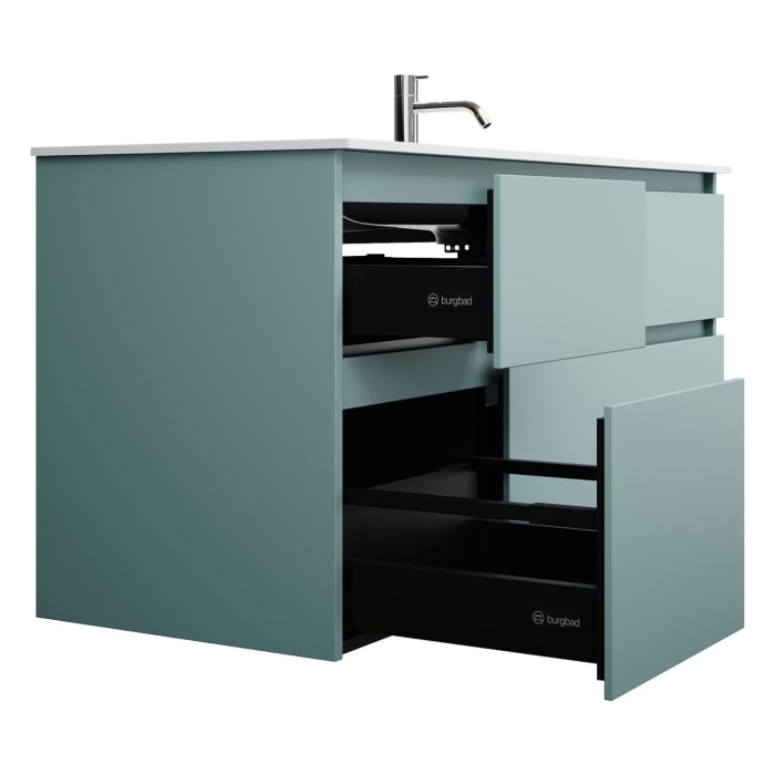 burgbad Lin20 Waschtischunterschrank mit Mineralguss-Waschtisch 122 cm, 4 Auszüge, rechts