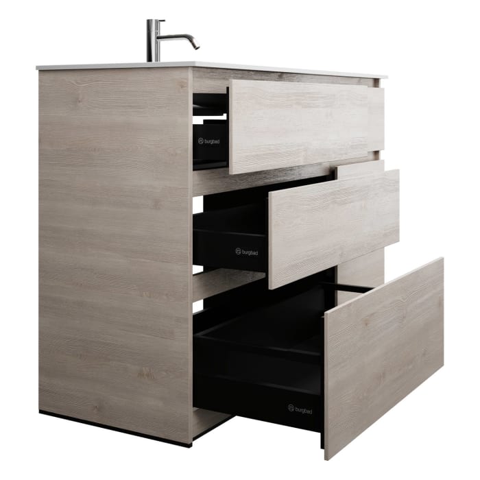 burgbad Lin20 Waschtischunterschrank mit Mineralguss-Waschtisch 122 cm, 6 Auszüge, links