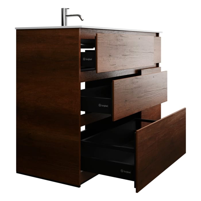 burgbad Lin20 Waschtischunterschrank mit Mineralguss-Waschtisch 122 cm, 6 Auszüge, links