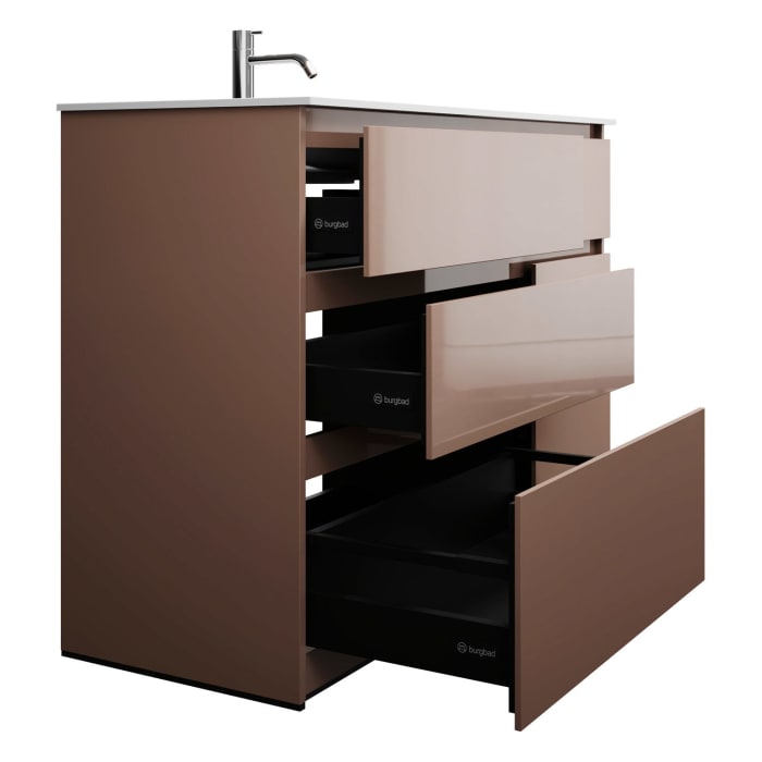 burgbad Lin20 Waschtischunterschrank mit Mineralguss-Waschtisch 122 cm, 6 Auszüge, links