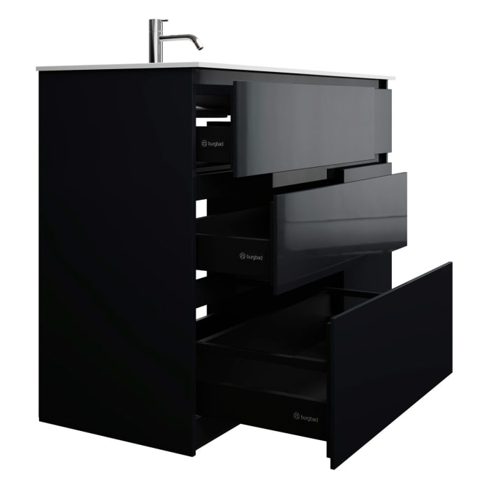 burgbad Lin20 Waschtischunterschrank mit Mineralguss-Waschtisch 122 cm, 6 Auszüge, links