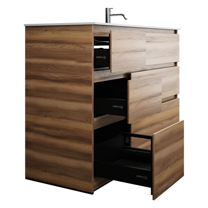 burgbad Lin20 Waschtischunterschrank mit Mineralguss-Waschtisch 122 cm, 6 Auszüge, rechts