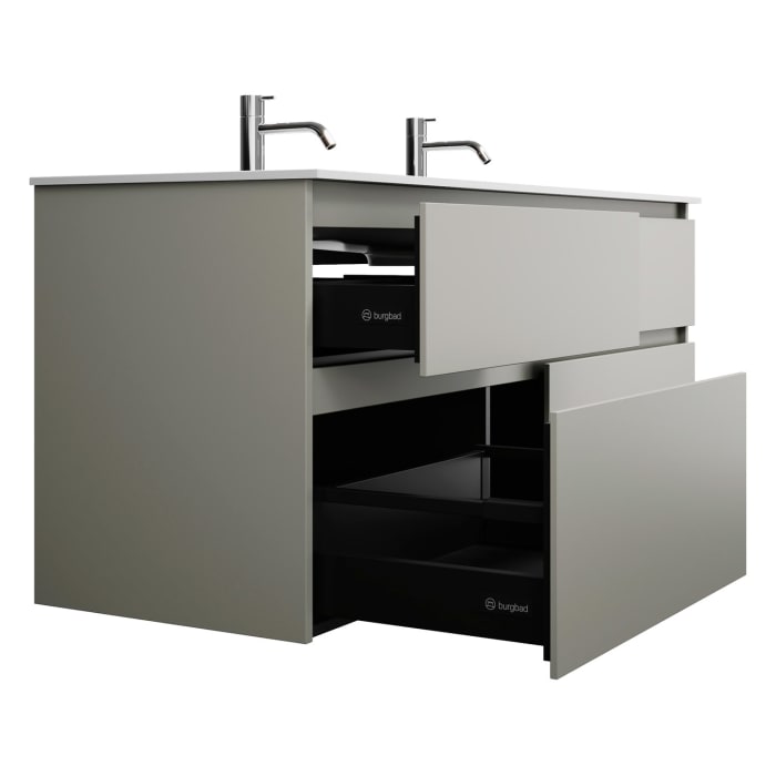 burgbad Lin20 Waschtischunterschrank mit Mineralguss-Waschtisch 142 cm, 4 Auszüge