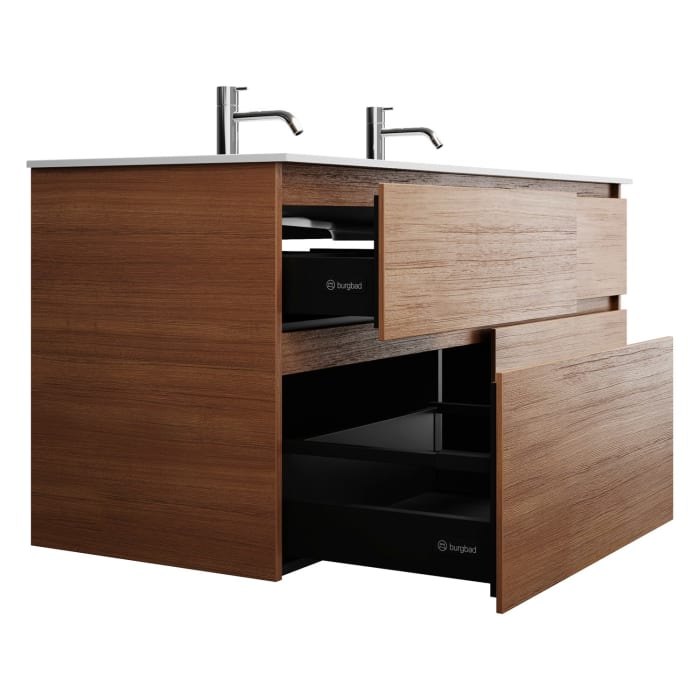 burgbad Lin20 Waschtischunterschrank mit Mineralguss-Waschtisch 142 cm, 4 Auszüge